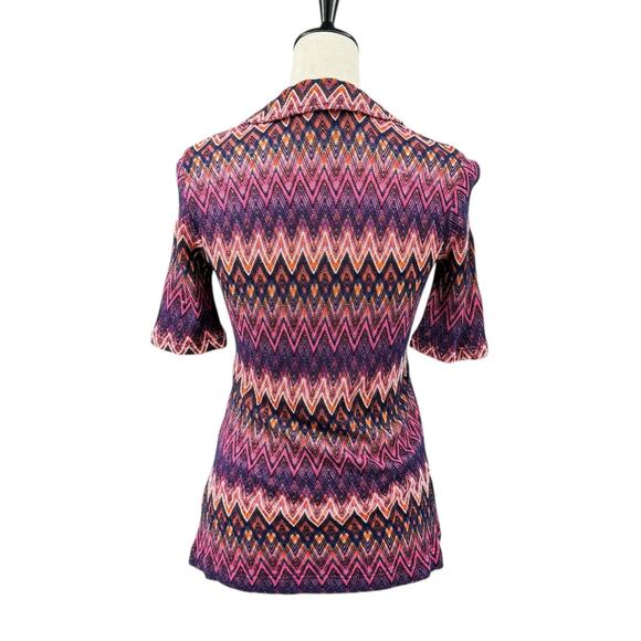 Trina Turk Peru Colorful Chevron Open Knit Collared V-neck Retro Revival Top - Picture 3 of 10